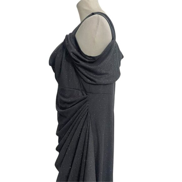 Alex Evenings Size 16 Maxi Dress Sleeveless Gray Shimmer Wedding Party Ruched - Picture 6 of 11